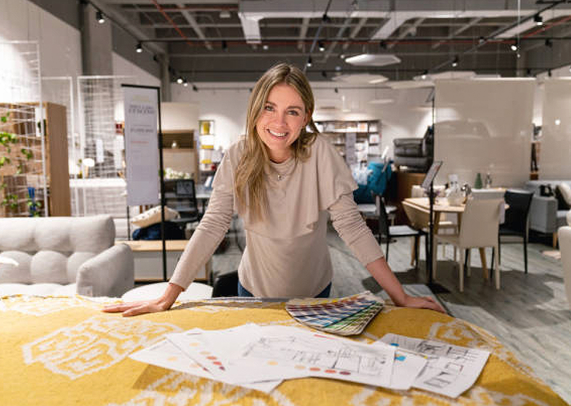Careers woman smiling with fabric